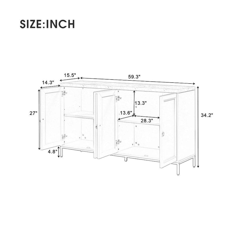 59.30Buffets/bahuts/dressoirs de salle à manger avec plateau en faux marbre et grand espace de rangement