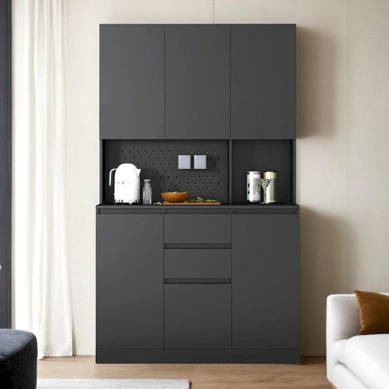 Armoire de cuisine indépendante de 74 po avec 6 portes, 3 étagères et 2 tiroirs – Meuble polyvalent pour chambre et cuisine