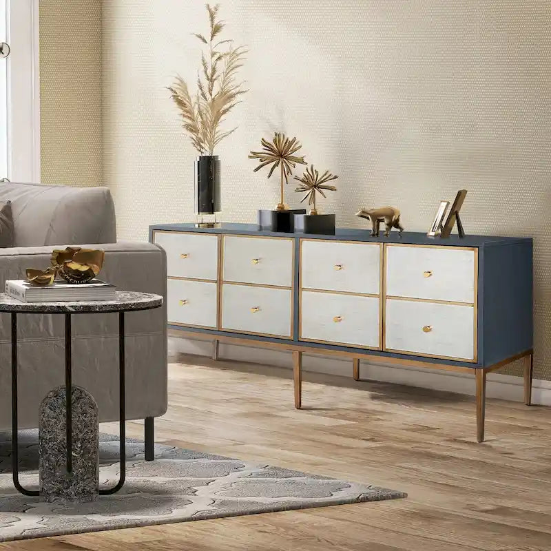 Buffet de rangement d'appoint vintage Delcey moderne du milieu du siècle à 4 portes avec plusieurs compartiments pour chambre à coucher - 150,1 cm