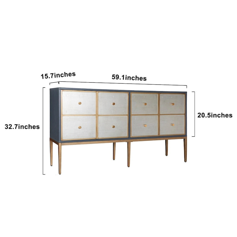 Buffet de rangement d'appoint vintage Delcey moderne du milieu du siècle à 4 portes avec plusieurs compartiments pour chambre à coucher - 150,1 cm