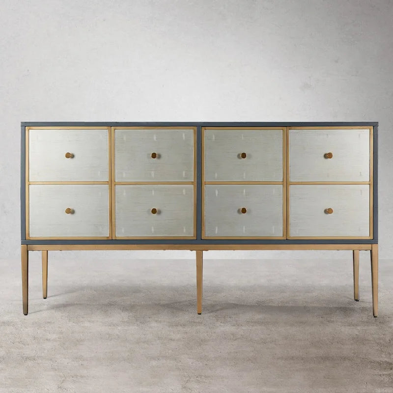 Buffet de rangement d'appoint vintage Delcey moderne du milieu du siècle à 4 portes avec plusieurs compartiments pour chambre à coucher - 150,1 cm