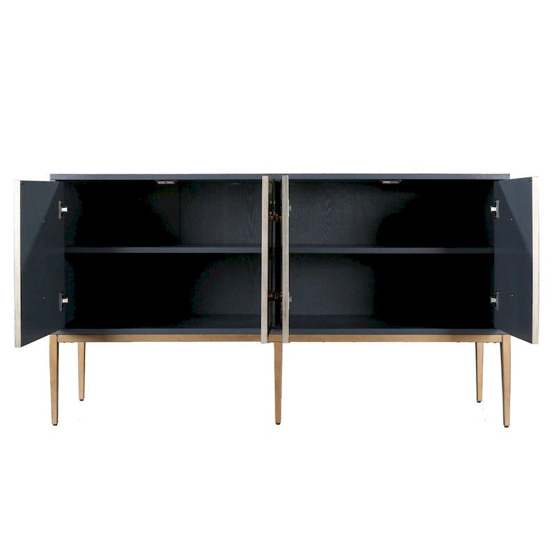 Buffet de rangement d'appoint vintage Delcey moderne du milieu du siècle à 4 portes avec plusieurs compartiments pour chambre à coucher - 150,1 cm