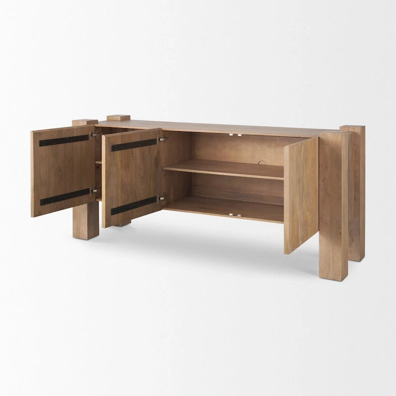 Buffet Beth en bois clair avec 3 portes - 74,5L x 20,0l x 33,0H
