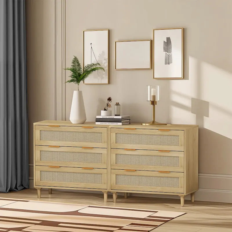 Meuble de rangement en rotin à 3 tiroirs (lot de 2)
