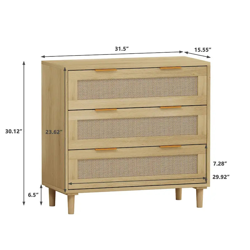 Meuble de rangement en rotin à 3 tiroirs (lot de 2)