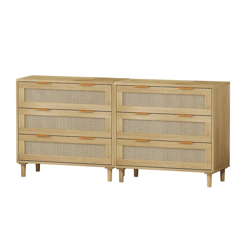 Meuble de rangement en rotin à 3 tiroirs (lot de 2)