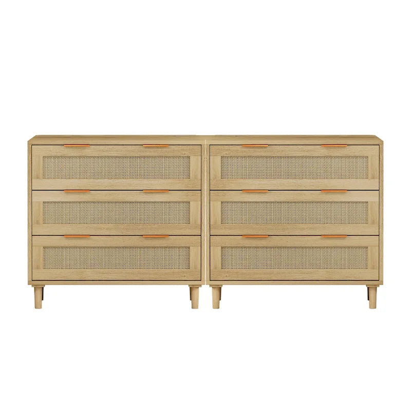 Meuble de rangement en rotin à 3 tiroirs (lot de 2)