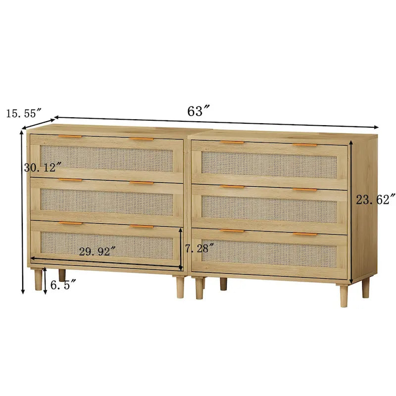 Meuble de rangement en rotin à 3 tiroirs (lot de 2)
