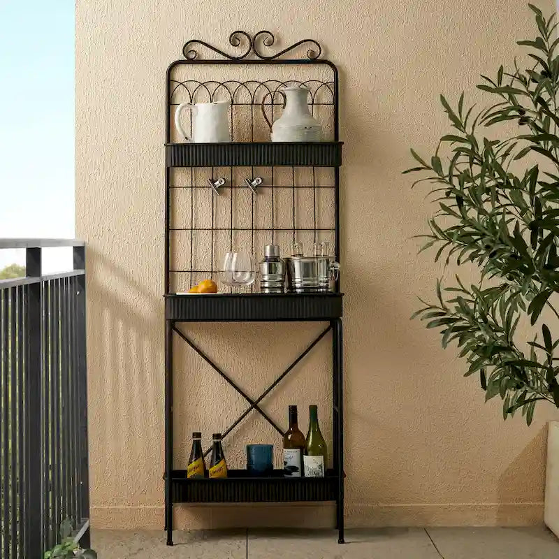Glitzhome Étagère à 3 niveaux 68H, Support pour plantes en métal noir, Étagère de cuisine, Rangement multifonctionnel pour l'intérieur et l'extérieur