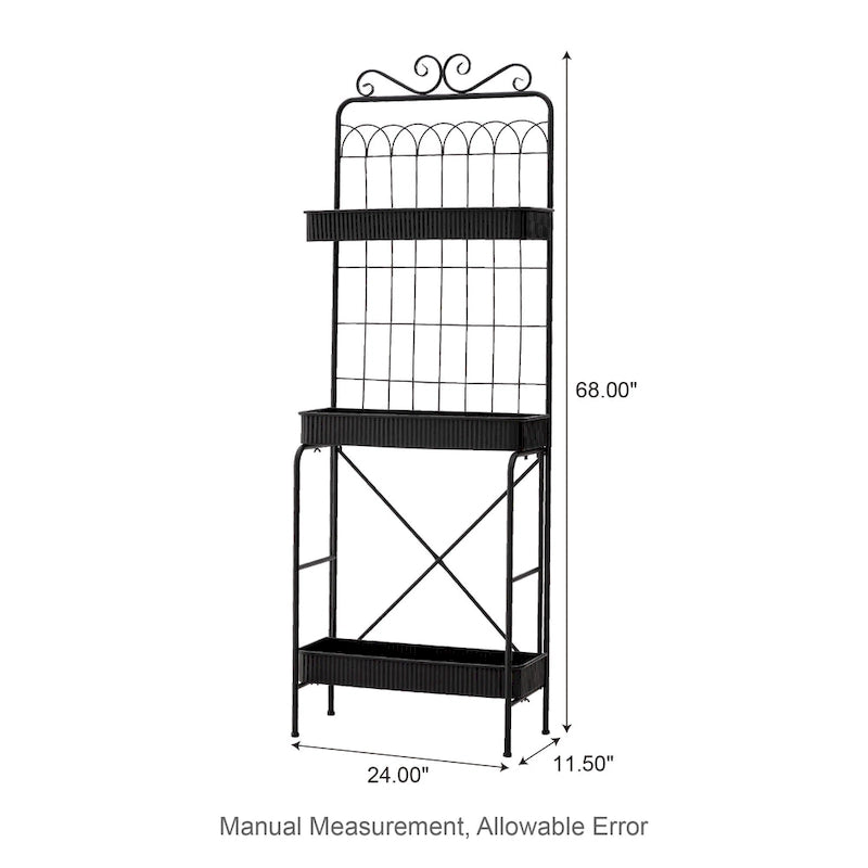 Glitzhome Étagère à 3 niveaux 68H, Support pour plantes en métal noir, Étagère de cuisine, Rangement multifonctionnel pour l'intérieur et l'extérieur