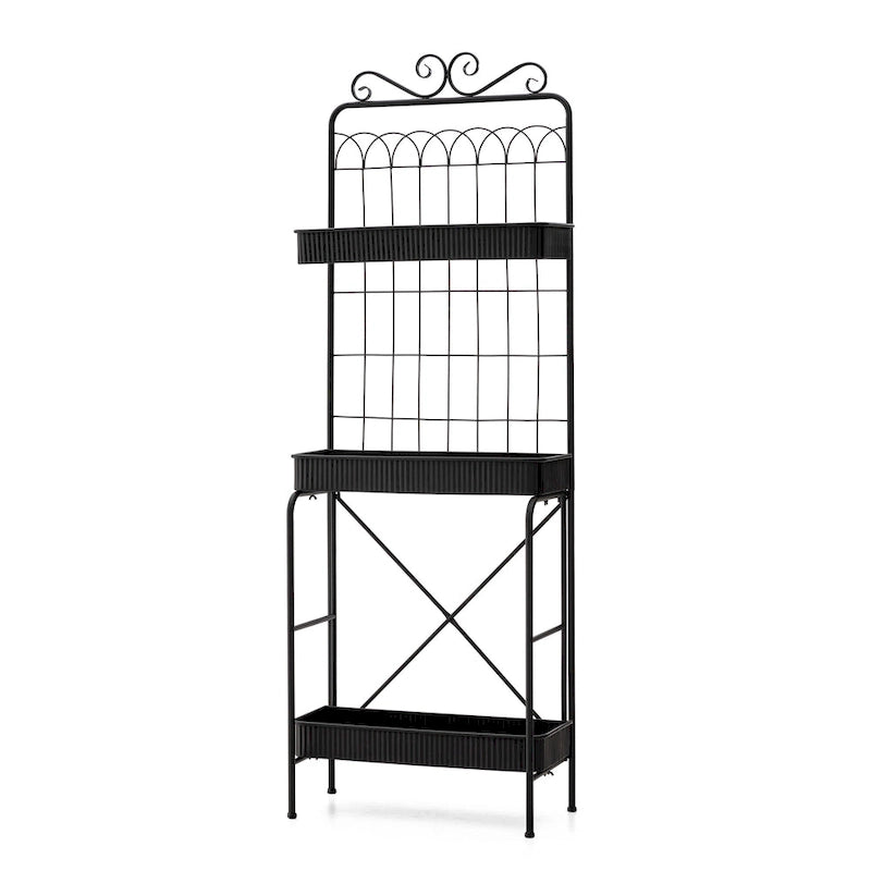 Glitzhome Étagère à 3 niveaux 68H, Support pour plantes en métal noir, Étagère de cuisine, Rangement multifonctionnel pour l'intérieur et l'extérieur