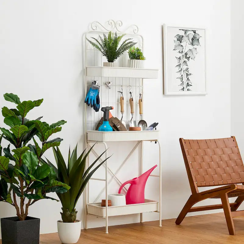 Glitzhome Étagère à 3 niveaux 68H, Support pour plantes en métal noir, Étagère de cuisine, Rangement multifonctionnel pour l'intérieur et l'extérieur