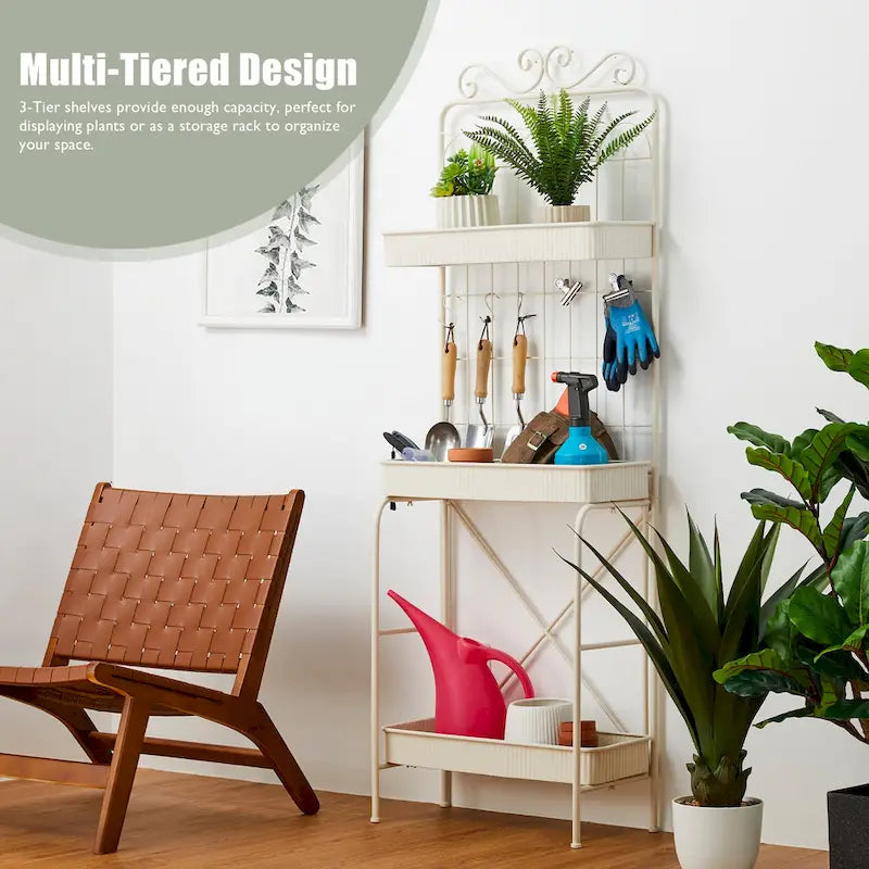 Glitzhome Étagère à 3 niveaux 68H, Support pour plantes en métal noir, Étagère de cuisine, Rangement multifonctionnel pour l'intérieur et l'extérieur