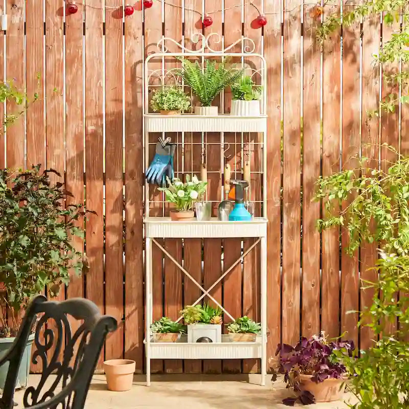 Glitzhome Étagère à 3 niveaux 68H, Support pour plantes en métal noir, Étagère de cuisine, Rangement multifonctionnel pour l'intérieur et l'extérieur