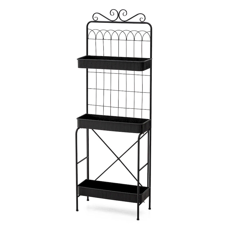 Glitzhome Étagère à 3 niveaux 68H, Support pour plantes en métal noir, Étagère de cuisine, Rangement multifonctionnel pour l'intérieur et l'extérieur