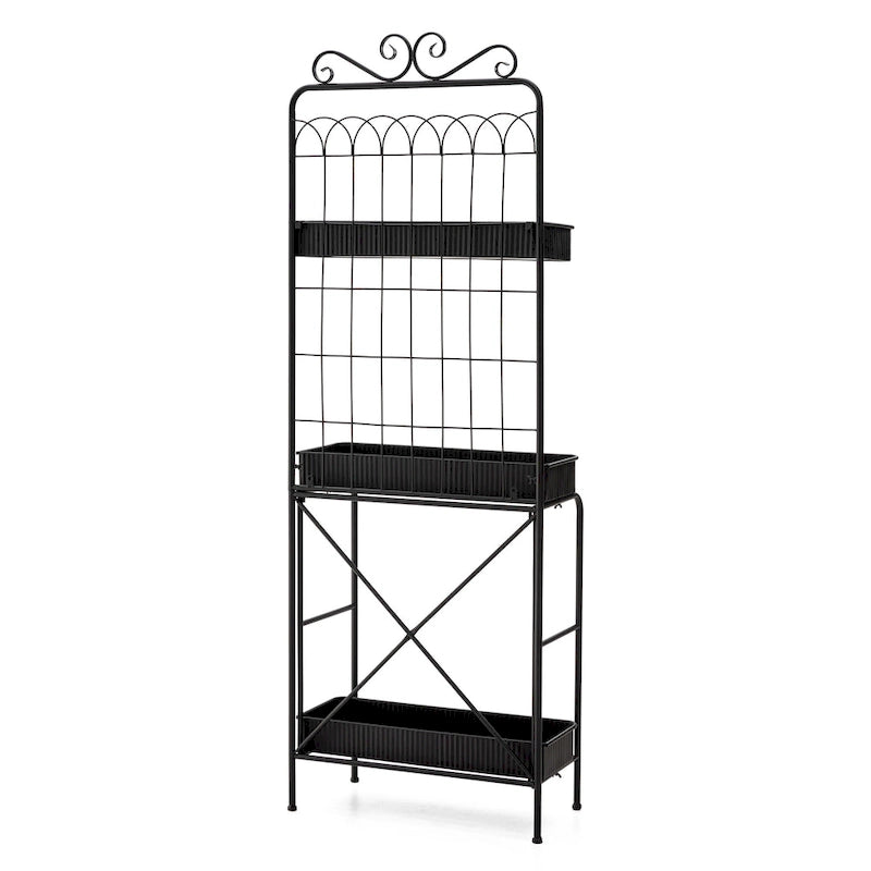 Glitzhome Étagère à 3 niveaux 68H, Support pour plantes en métal noir, Étagère de cuisine, Rangement multifonctionnel pour l'intérieur et l'extérieur