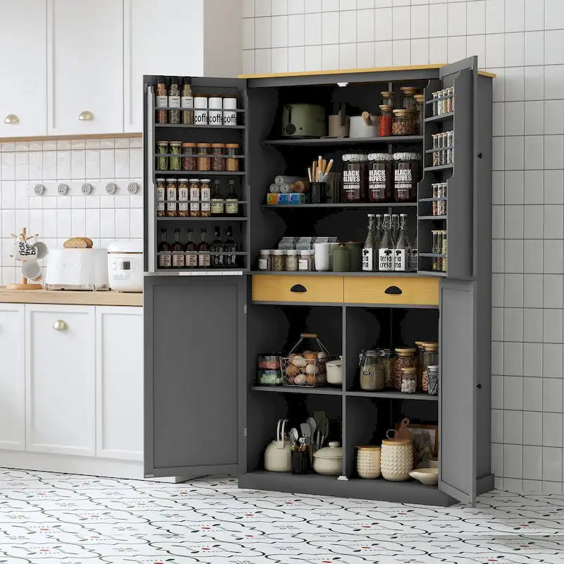 Grand garde-manger de cuisine autoportant de 40,2x20x71,3 pouces avec 2 tiroirs, 2 étagères réglables et 8 étagères de porte
