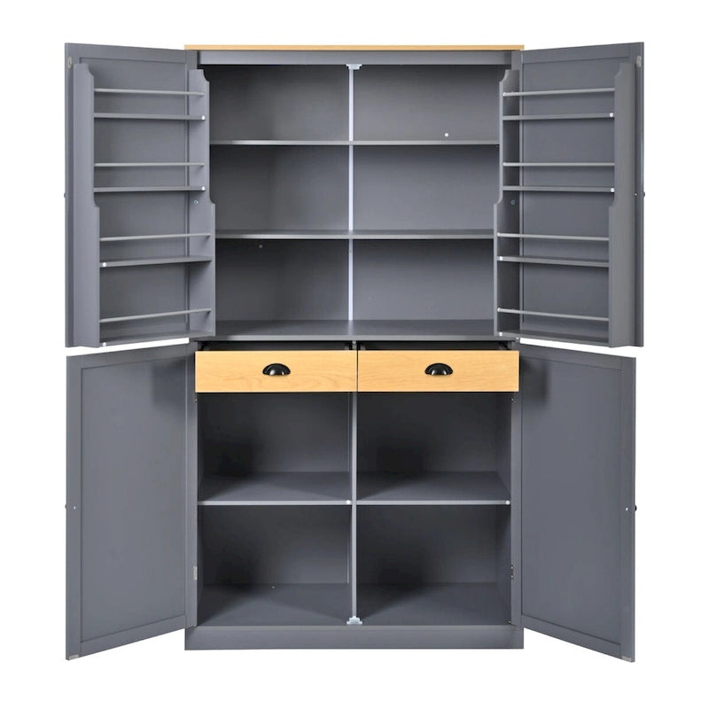 Grand garde-manger de cuisine autoportant de 40,2x20x71,3 pouces avec 2 tiroirs, 2 étagères réglables et 8 étagères de porte