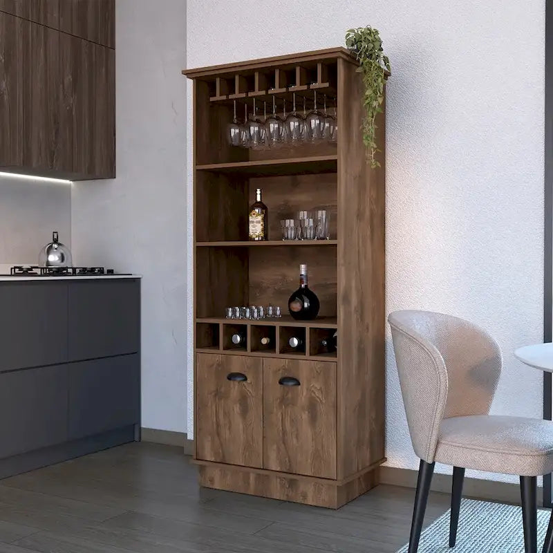 Meuble bar pour cuisine, salle à manger, salon, marron foncé