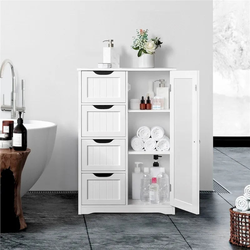 Meuble Bas Salle de Bain Yaheetech avec 4 Tiroirs, Meuble de Rangement