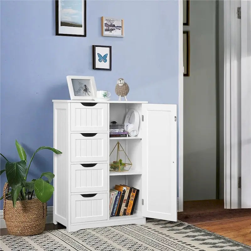 Meuble Bas Salle de Bain Yaheetech avec 4 Tiroirs, Meuble de Rangement