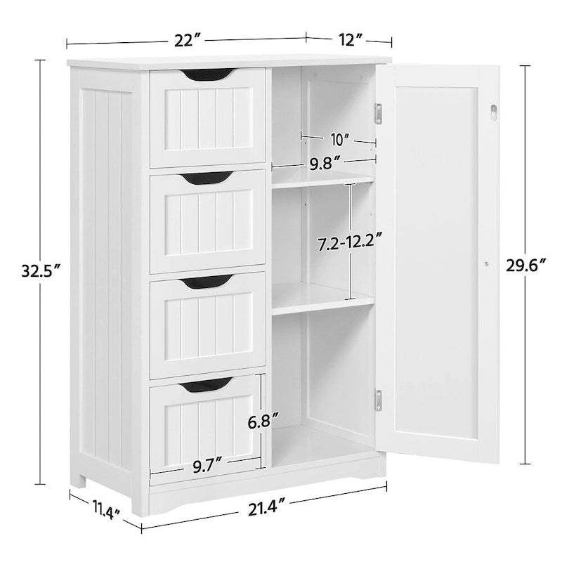 Meuble Bas Salle de Bain Yaheetech avec 4 Tiroirs, Meuble de Rangement