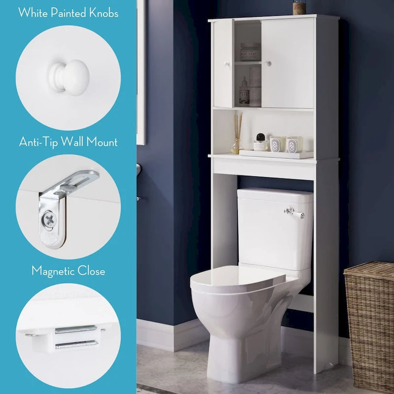 Meuble de rangement mural de salle de bain RiverRidge Medford au-dessus des toilettes – Blanc
