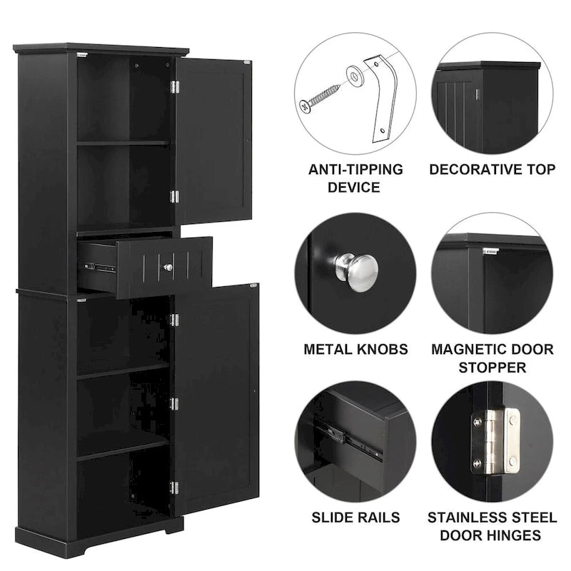Armoire à linge avec tiroir et étagère réglable, 22 po l. x 11 po P x 67,3 po H