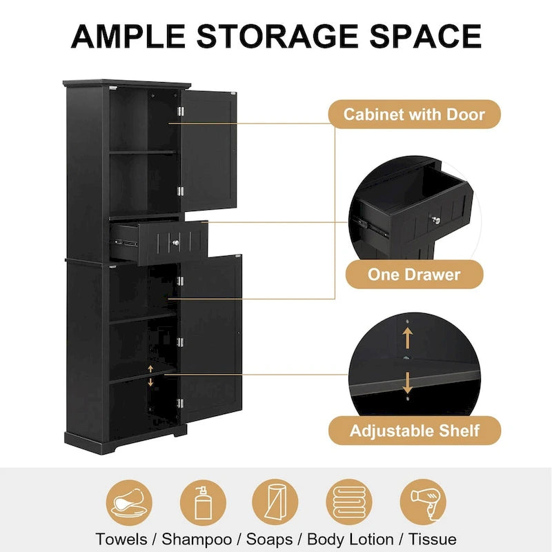 Armoire à linge avec tiroir et étagère réglable, 22 po l. x 11 po P x 67,3 po H