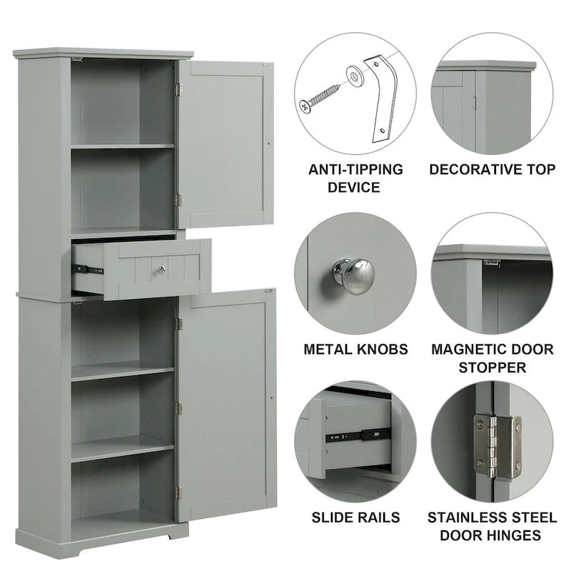 Armoire à linge avec tiroir et étagère réglable, 22 po l. x 11 po P x 67,3 po H