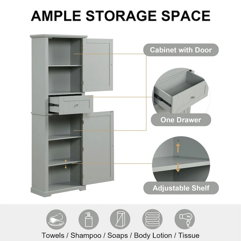 Armoire à linge avec tiroir et étagère réglable, 22 po l. x 11 po P x 67,3 po H