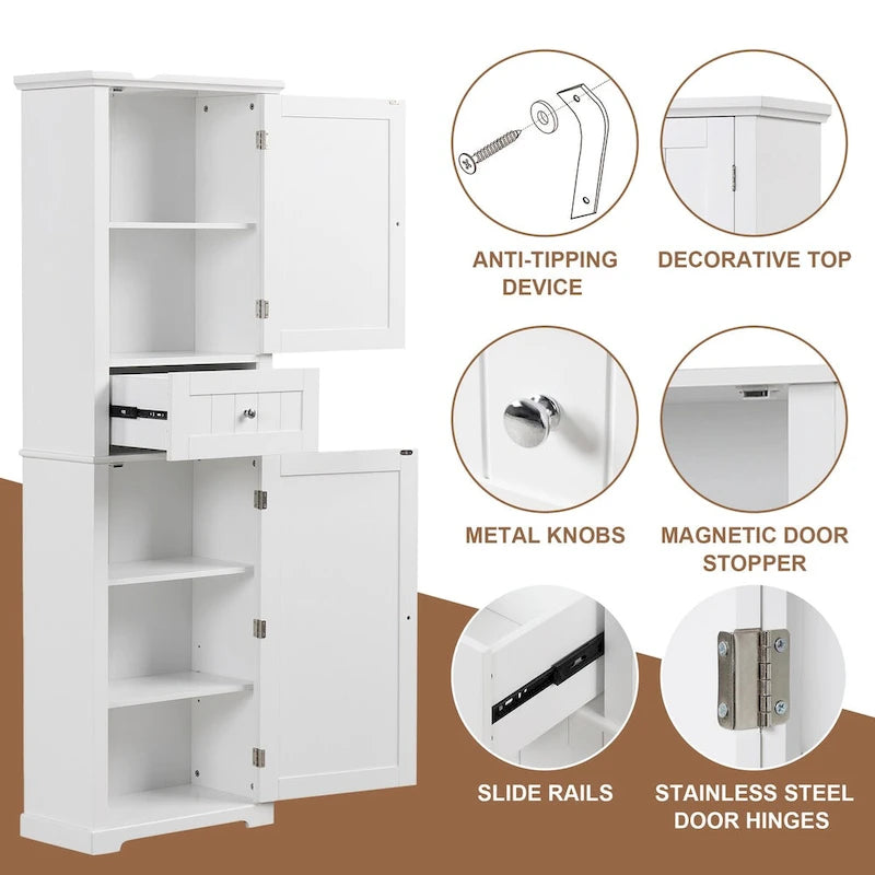 Armoire à linge avec tiroir et étagère réglable, 22 po l. x 11 po P x 67,3 po H