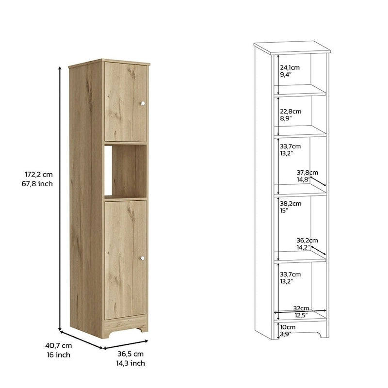 Colonne de rangement Albany, quatre étagères intérieures, finition chêne clair, haute qualité et durable