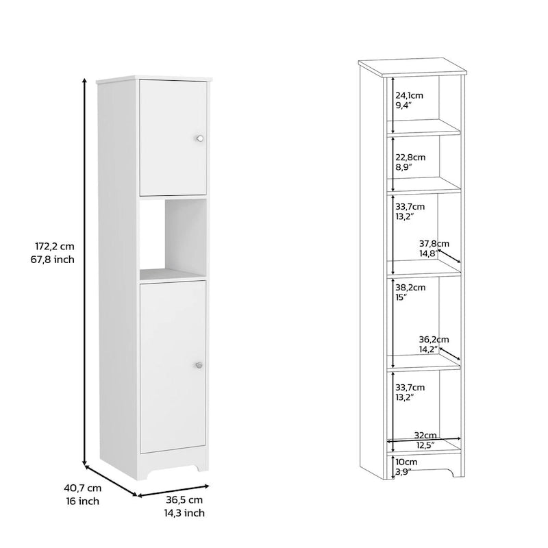 Colonne de rangement Albany, quatre étagères intérieures, finition chêne clair, haute qualité et durable