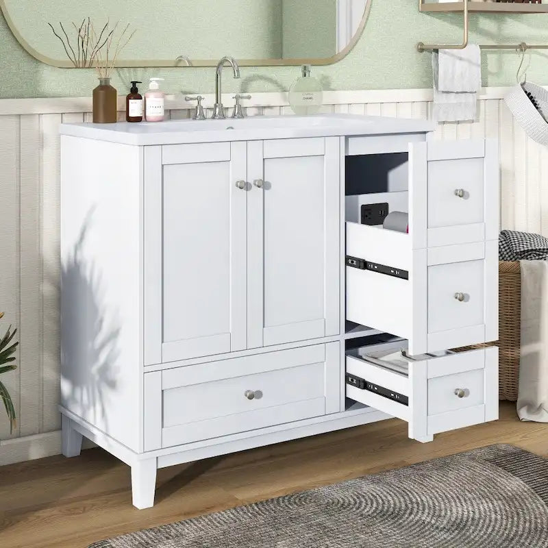 Meuble-lavabo de salle de bain moderne de 36 pouces avec port de chargement USB et dessus en résine simple