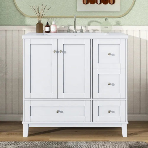 Meuble-lavabo de salle de bain moderne de 36 pouces avec port de chargement USB et dessus en résine simple