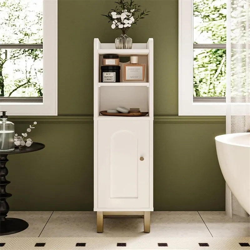 Meuble de Rangement Salle de Bain Petit Meuble d'Angle au Sol avec Porte et Étagères - 20 P x 20 L x 83 H cm