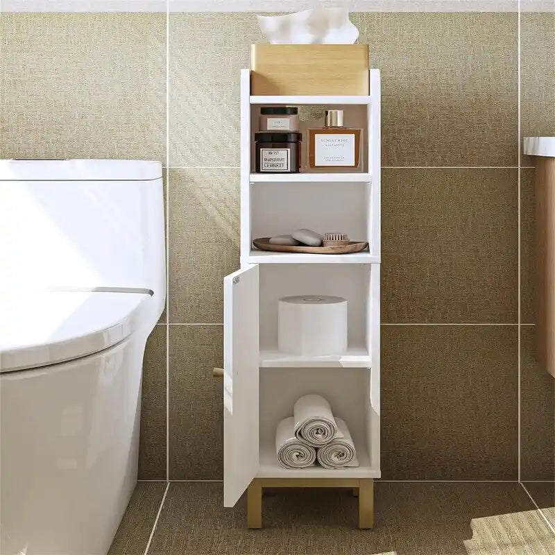 Meuble de Rangement Salle de Bain Petit Meuble d'Angle au Sol avec Porte et Étagères - 20 P x 20 L x 83 H cm
