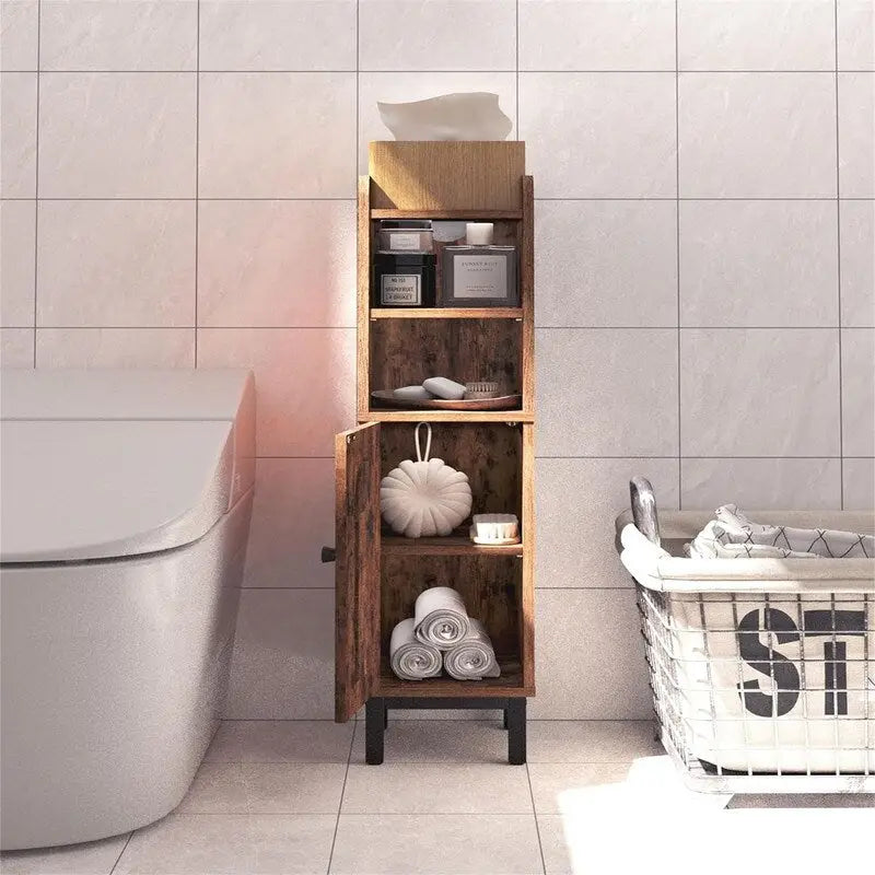 Meuble de Rangement Salle de Bain Petit Meuble d'Angle au Sol avec Porte et Étagères - 20 P x 20 L x 83 H cm