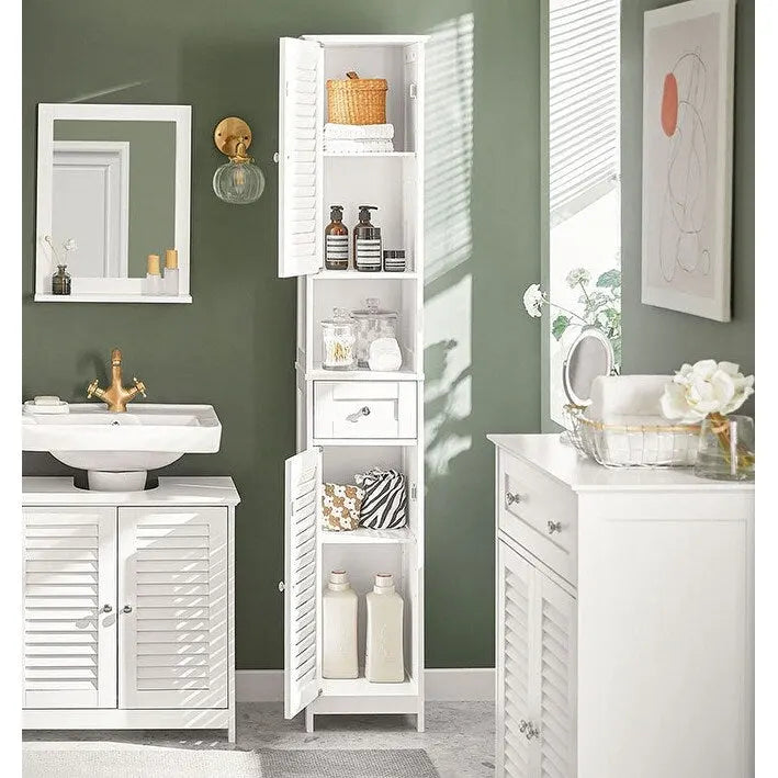 Haotian FRG236-W, Meuble Colonne de Salle de Bain avec Étagères