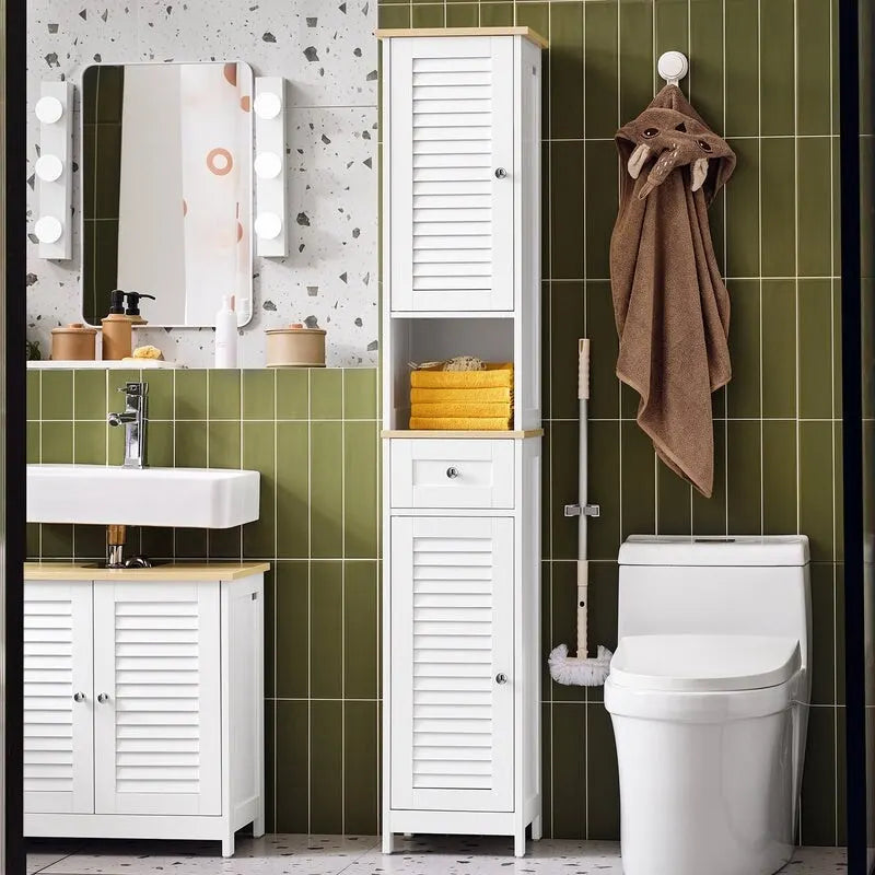 Haotian FRG236-W, Meuble Colonne de Salle de Bain avec Étagères