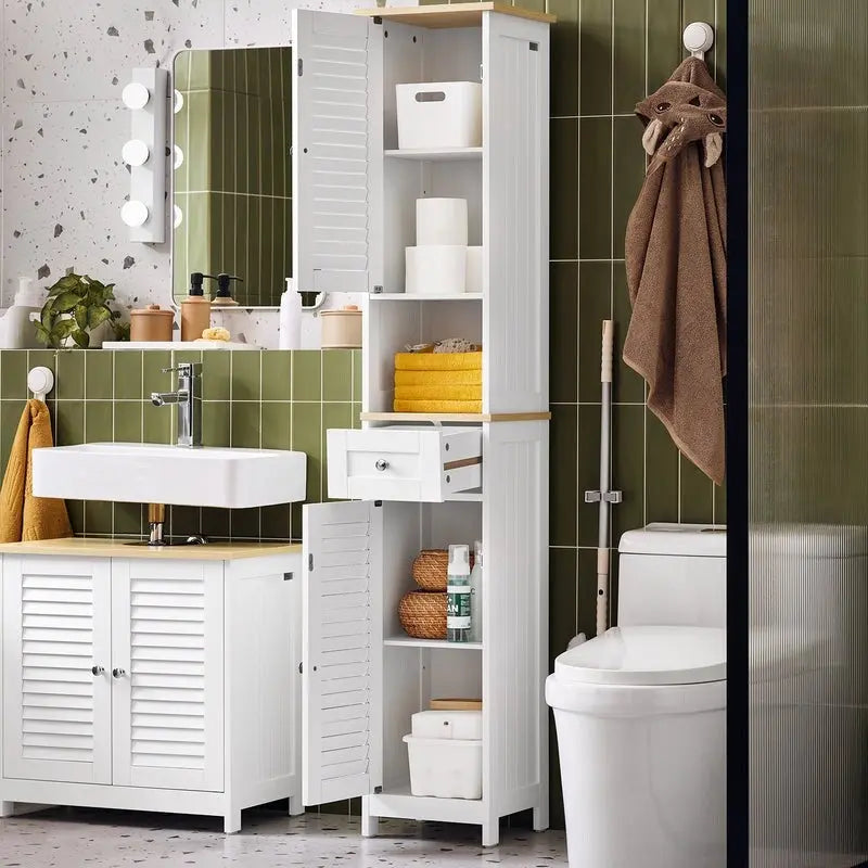 Haotian FRG236-W, Meuble Colonne de Salle de Bain avec Étagères