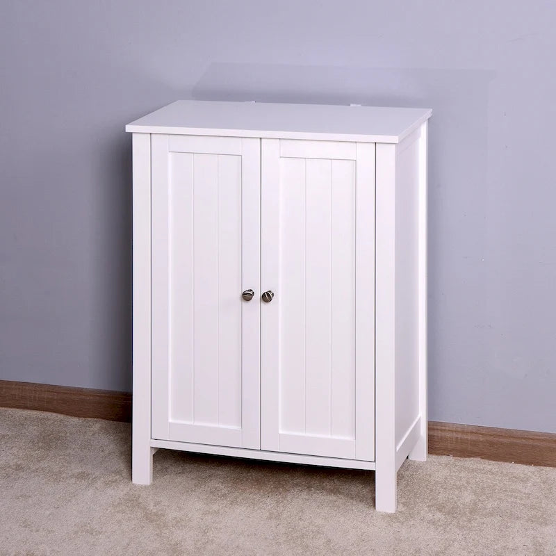 Meuble de rangement de salle de bain avec porte double et étagère réglable, Blanc