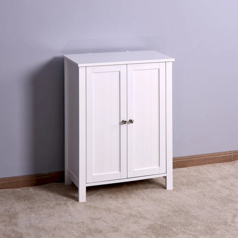 Meuble de rangement de salle de bain avec porte double et étagère réglable, Blanc