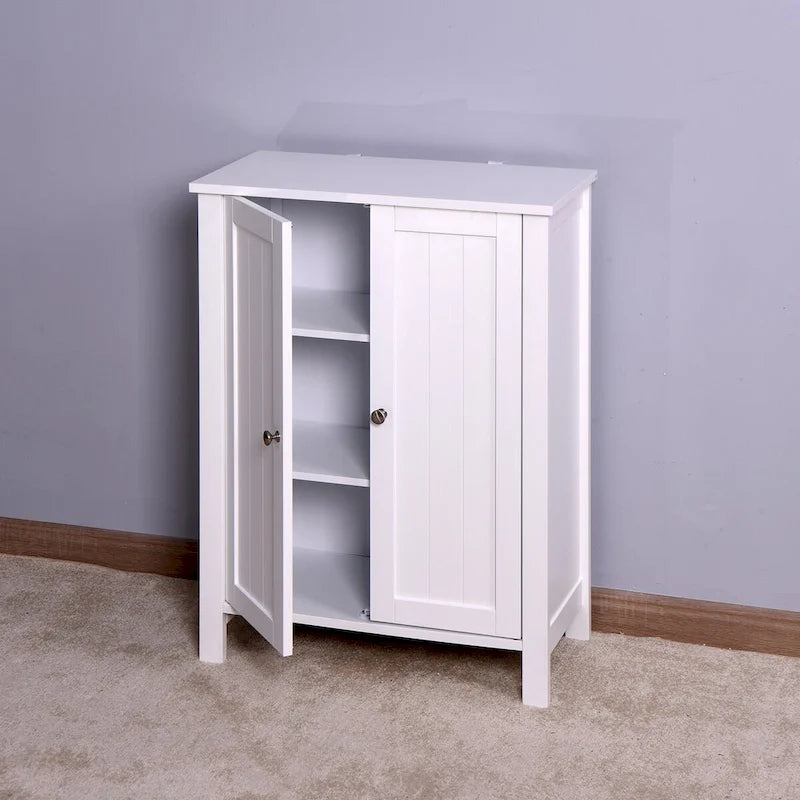 Meuble de rangement de salle de bain avec porte double et étagère réglable, Blanc