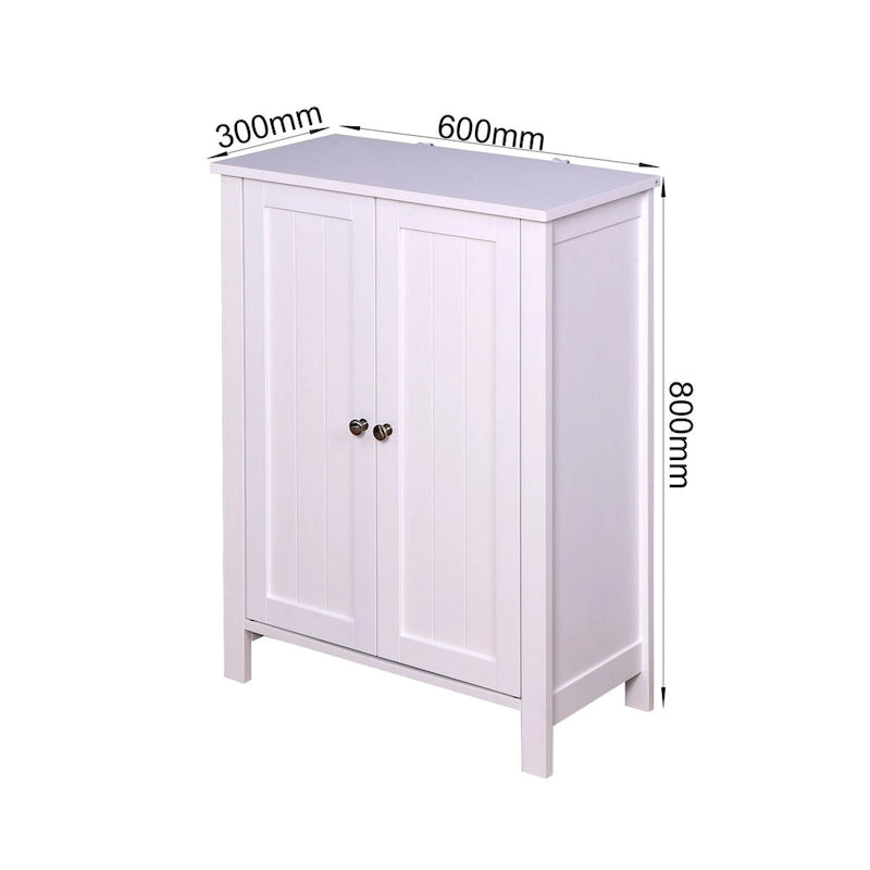 Meuble de rangement de salle de bain avec porte double et étagère réglable, Blanc