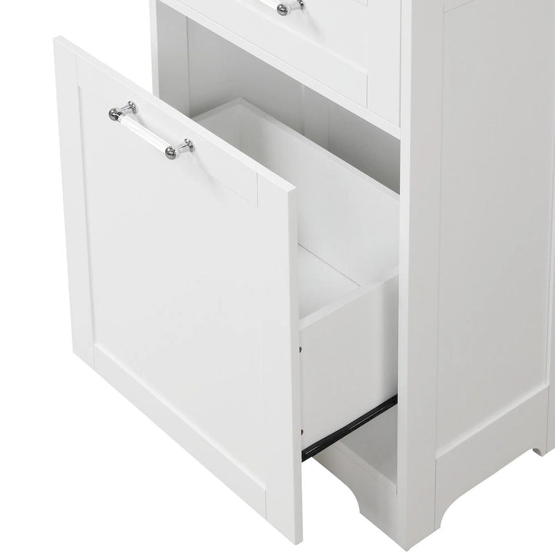 L. 33 cm x P. 50,8 cm x H. 172,9 cm Meuble de rangement pour linge avec deux tiroirs de tailles différentes et une étagère réglable