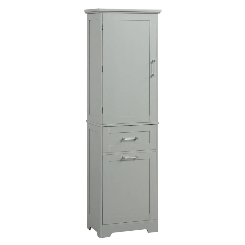 L. 33 cm x P. 50,8 cm x H. 172,9 cm Meuble de rangement pour linge avec deux tiroirs de tailles différentes et une étagère réglable