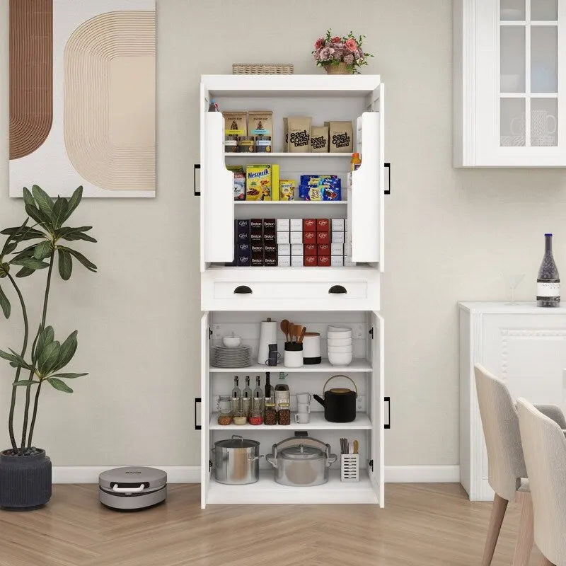 Armoire de rangement de cuisine de 71 pouces avec 4 portes, 1 tiroir, 2 étagères réglables