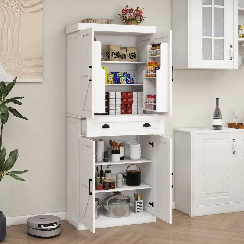 Armoire de rangement de cuisine de 71 pouces avec 4 portes, 1 tiroir, 2 étagères réglables